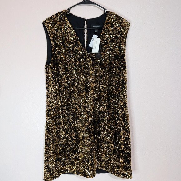 (NWT) Banana Republic Gold Sequin Mini Dress Size M Cocktail Party Sparkle Shift - Picture 2 of 11